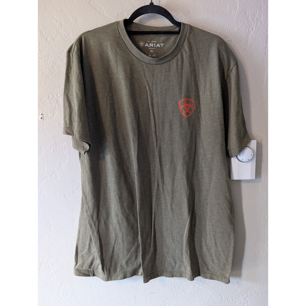 Ariat Men's XL T Shirt Olive Green Red Logo Western Cowboy Ranch Casual